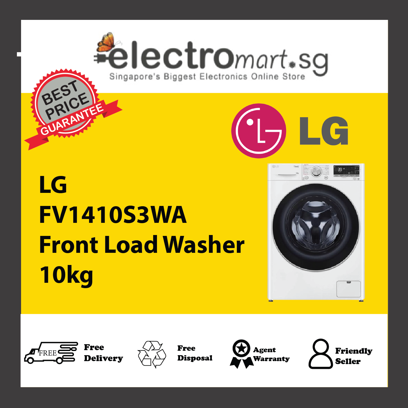LG FV1410S3WA Front Load Washer 10kg