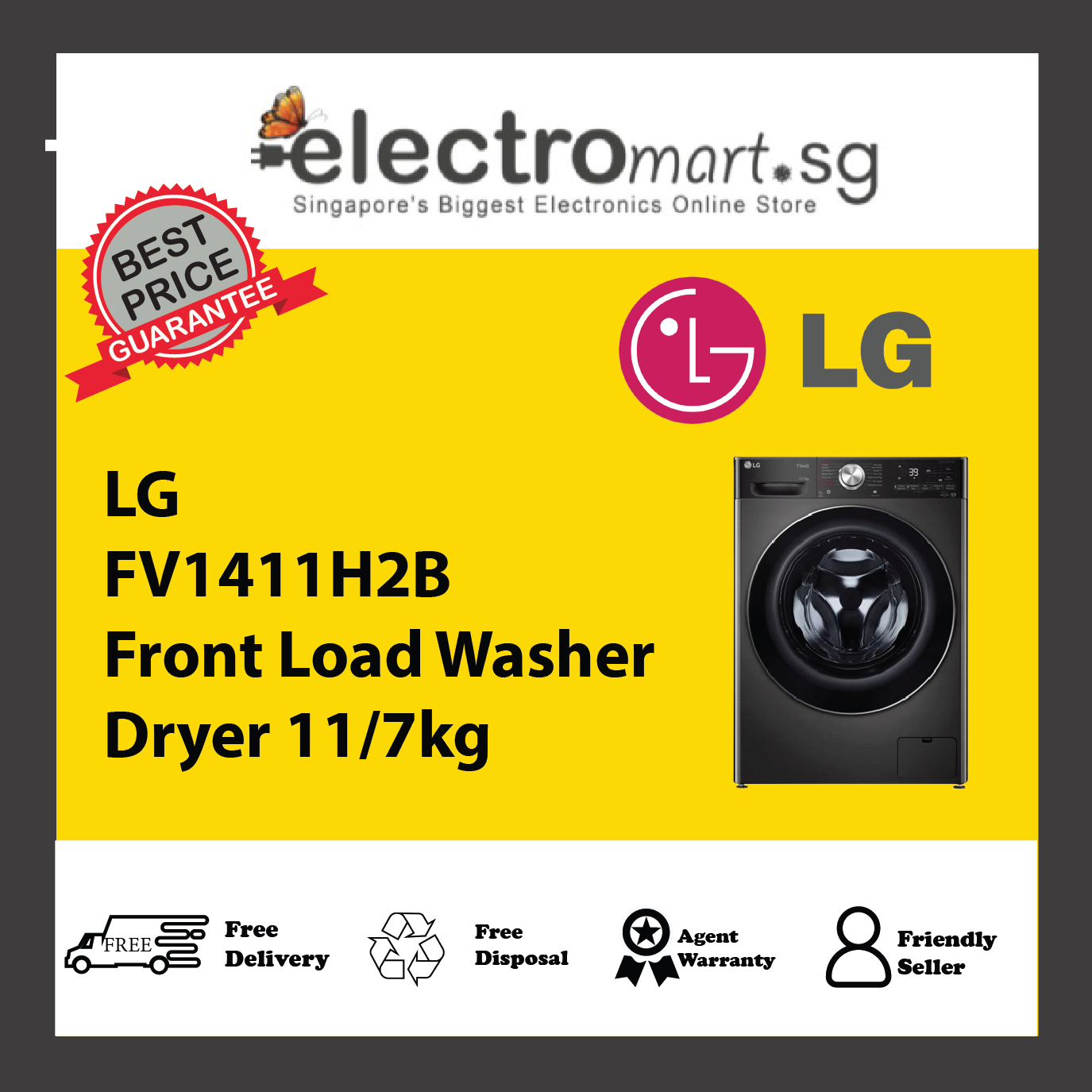 LG FV1411H2B Front Load Washer Dryer 11/7kg