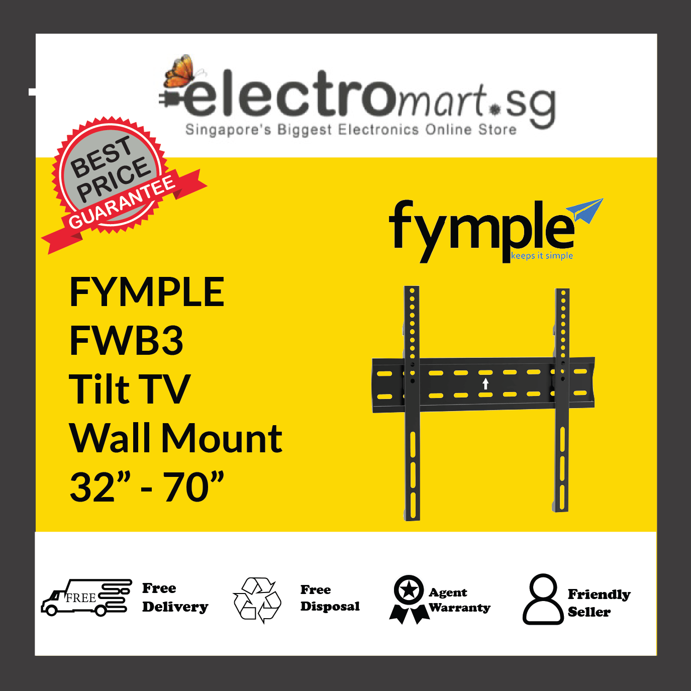 FYMPLE FWB3 Tilt TV  Wall Mount 32” - 70”