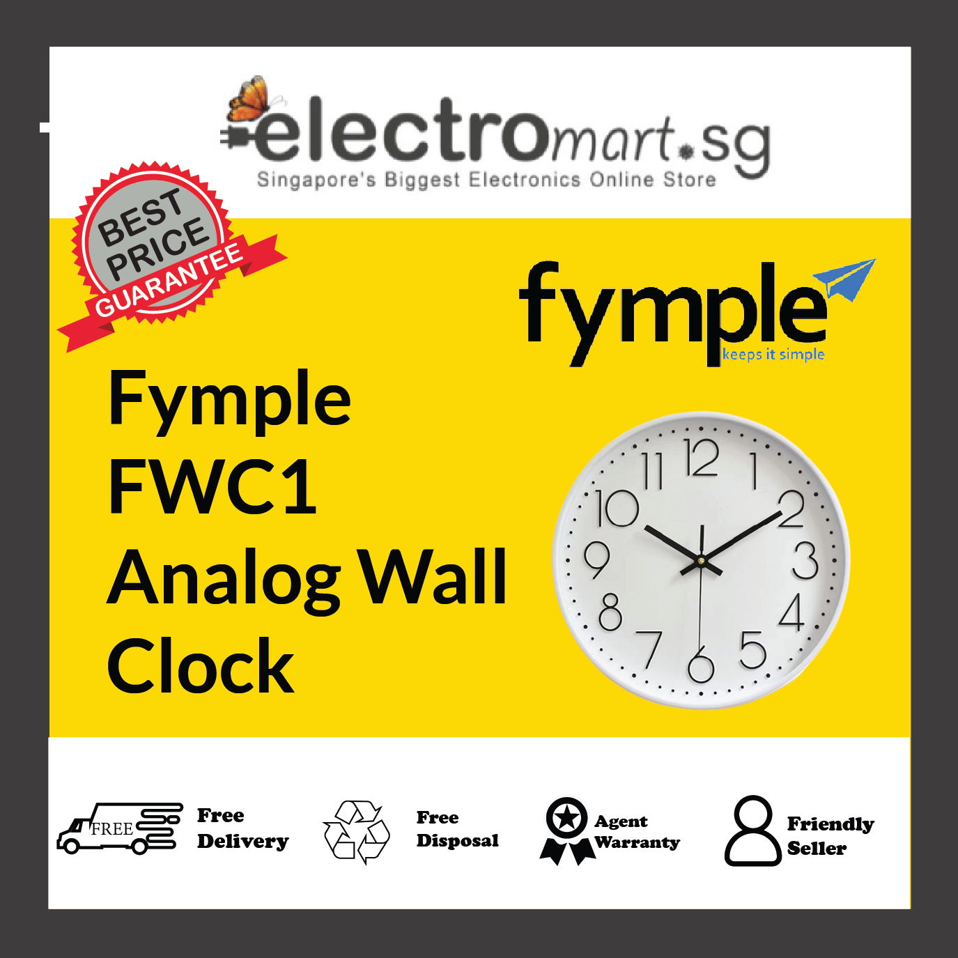 Fymple FWC1 Analog Wall Clock