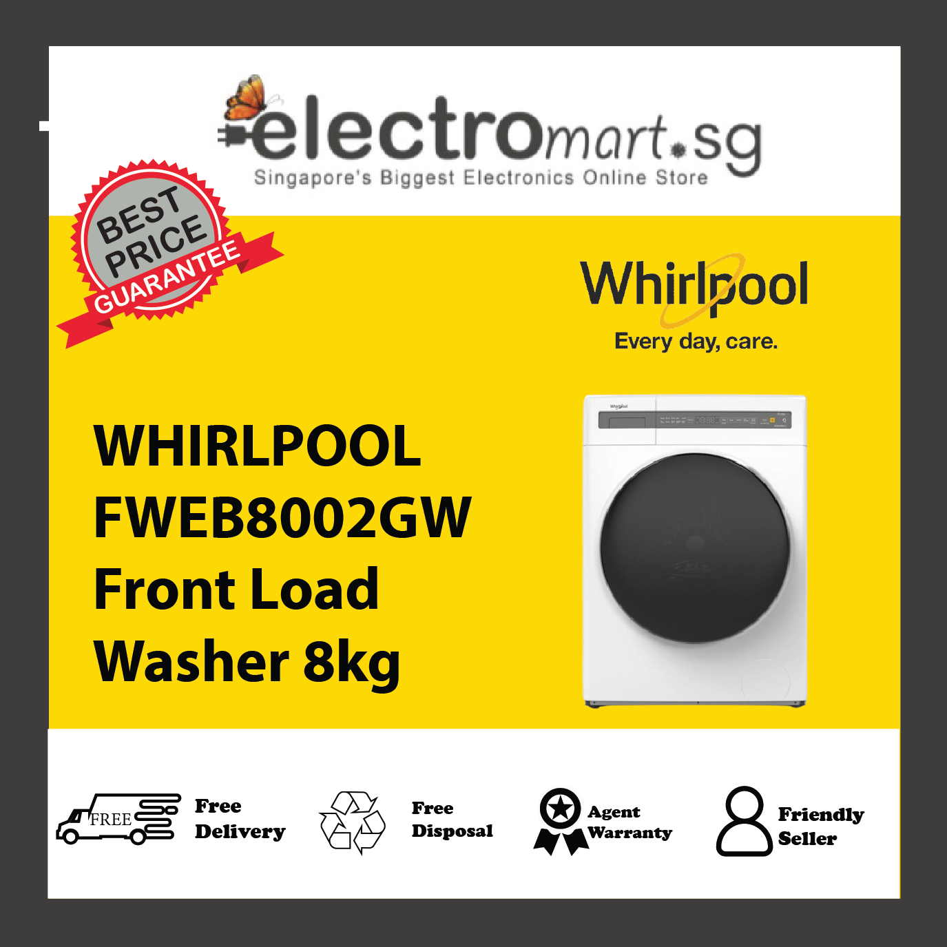 WHIRLPOOL FWEB8002GW Front Load Washer 8kg