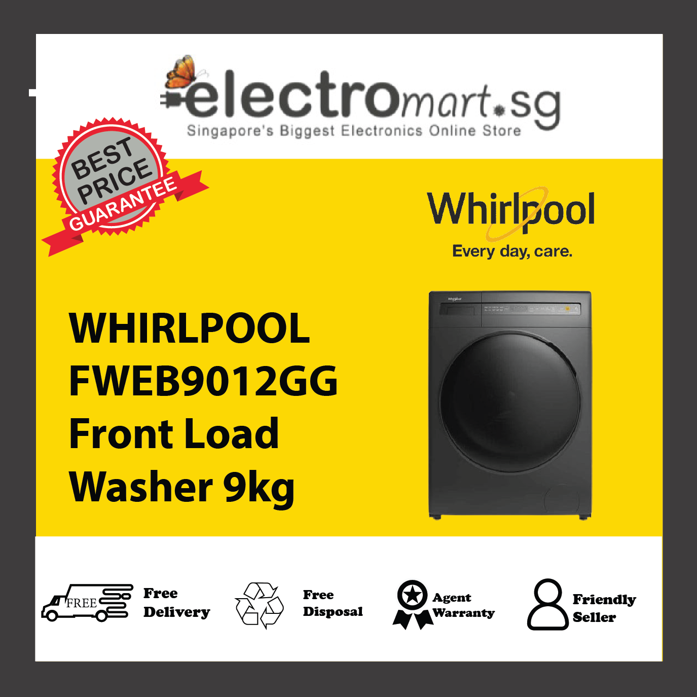 WHIRLPOOL FWEB9012GG Front Load Washer 9kg