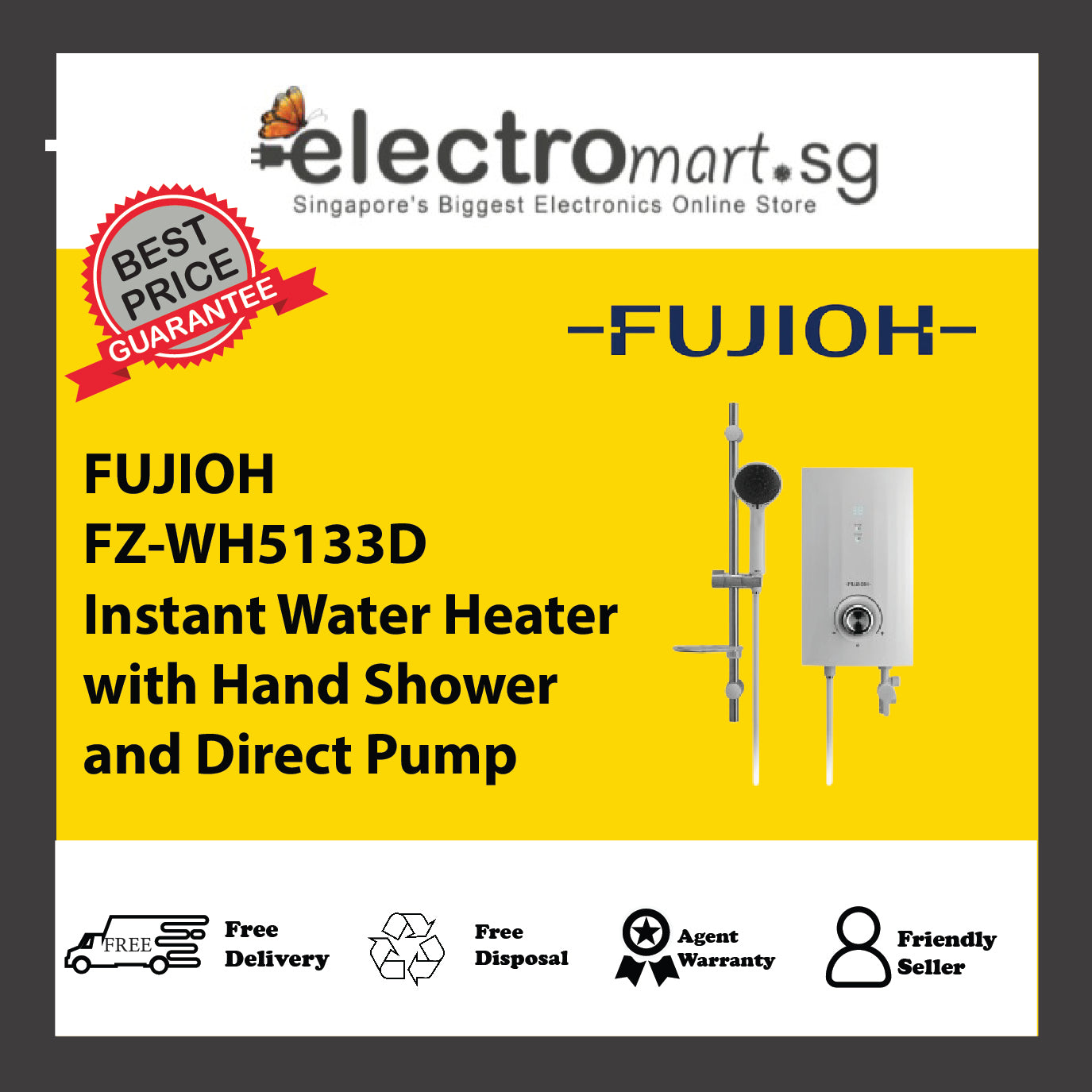 FUJIOH FZ-WH5133D Instant Water Heater with Hand Shower and Direct Pump