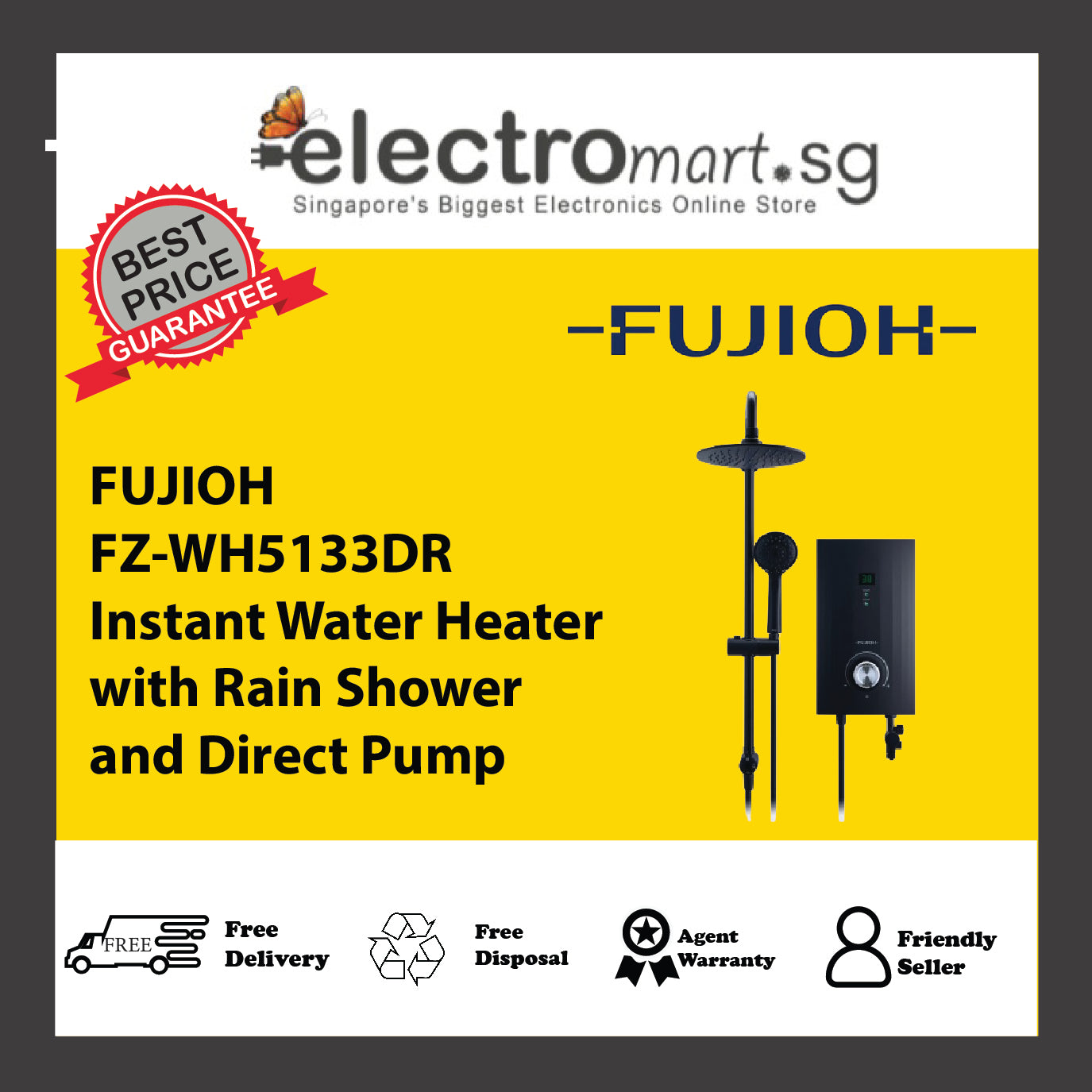 FUJIOH FZ-WH5133DR Instant Water Heater with Rain Shower and Direct Pump