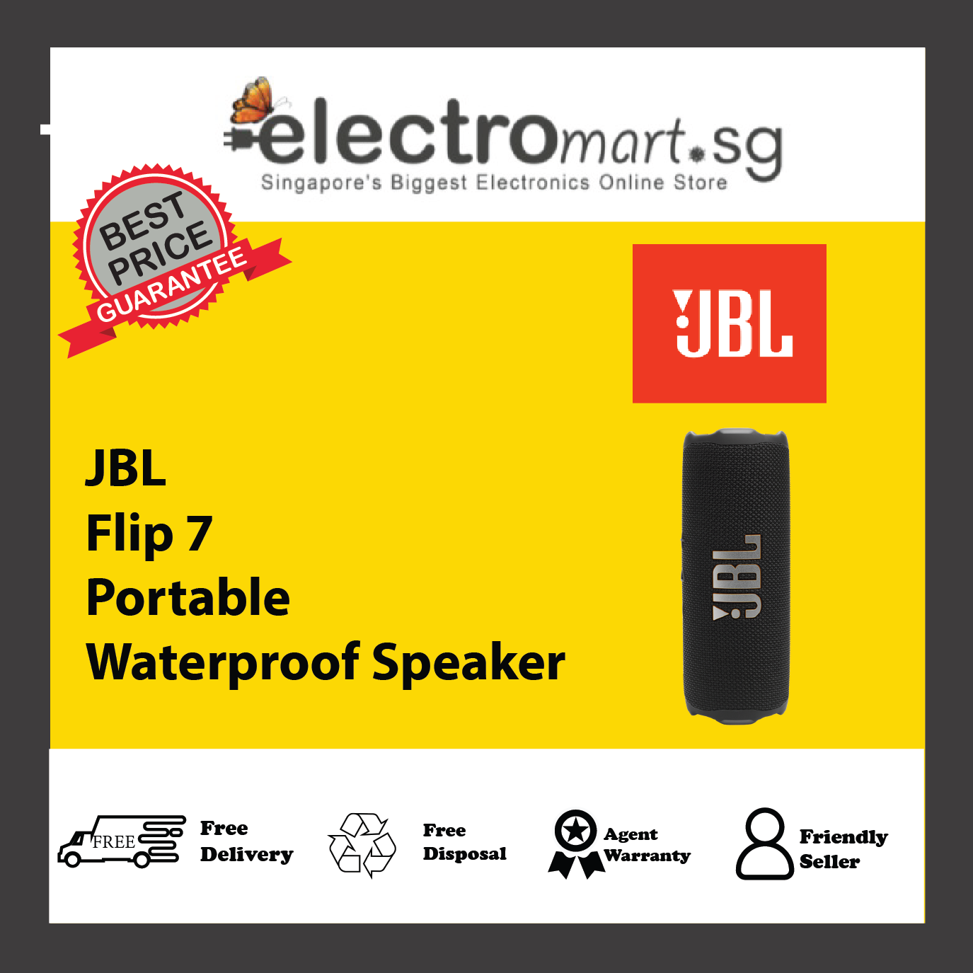JBL Flip 7 Portable waterproof and drop-proof speaker with bold JBL Pro Sound
