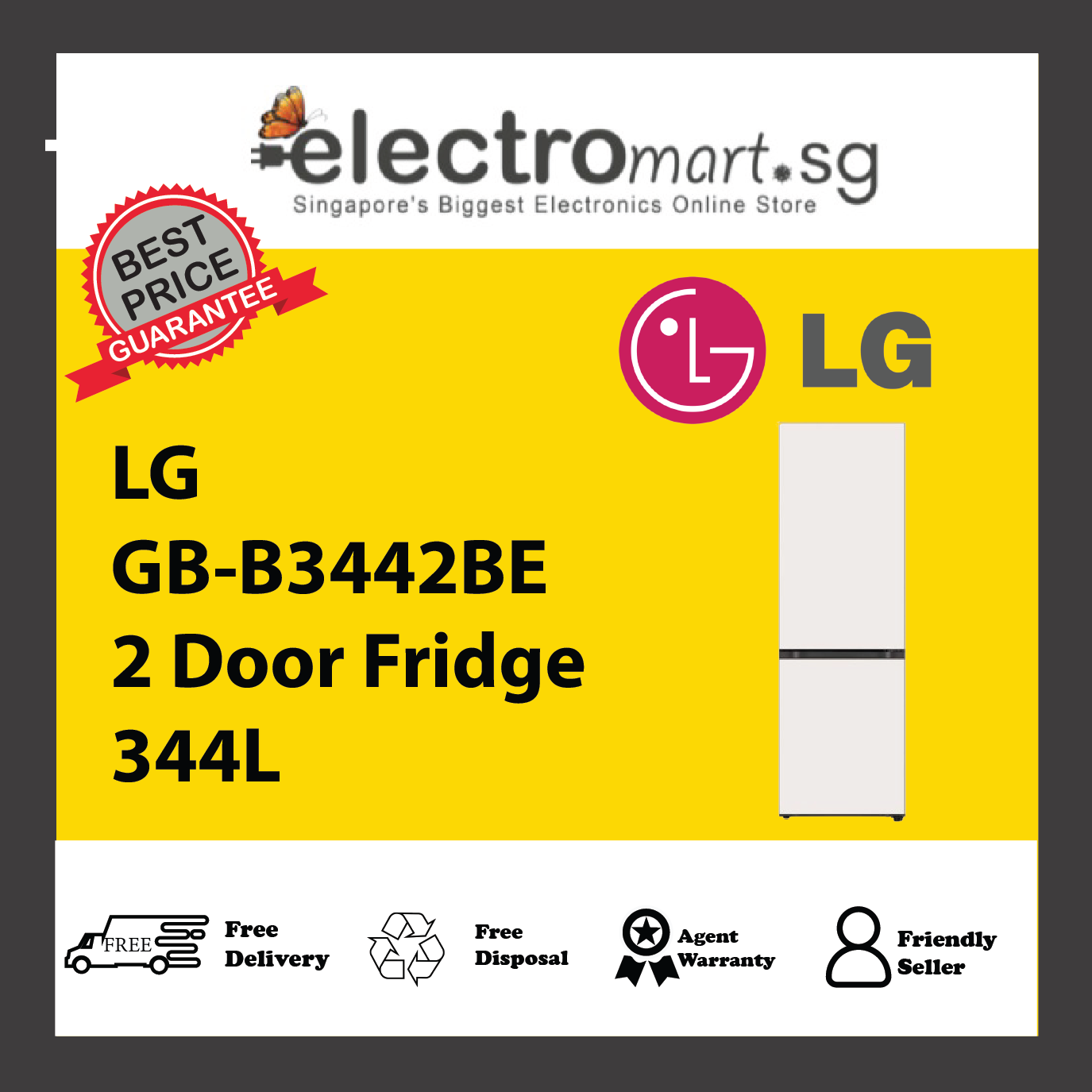 LG GB-B3442BE 2 Door Fridge 344L