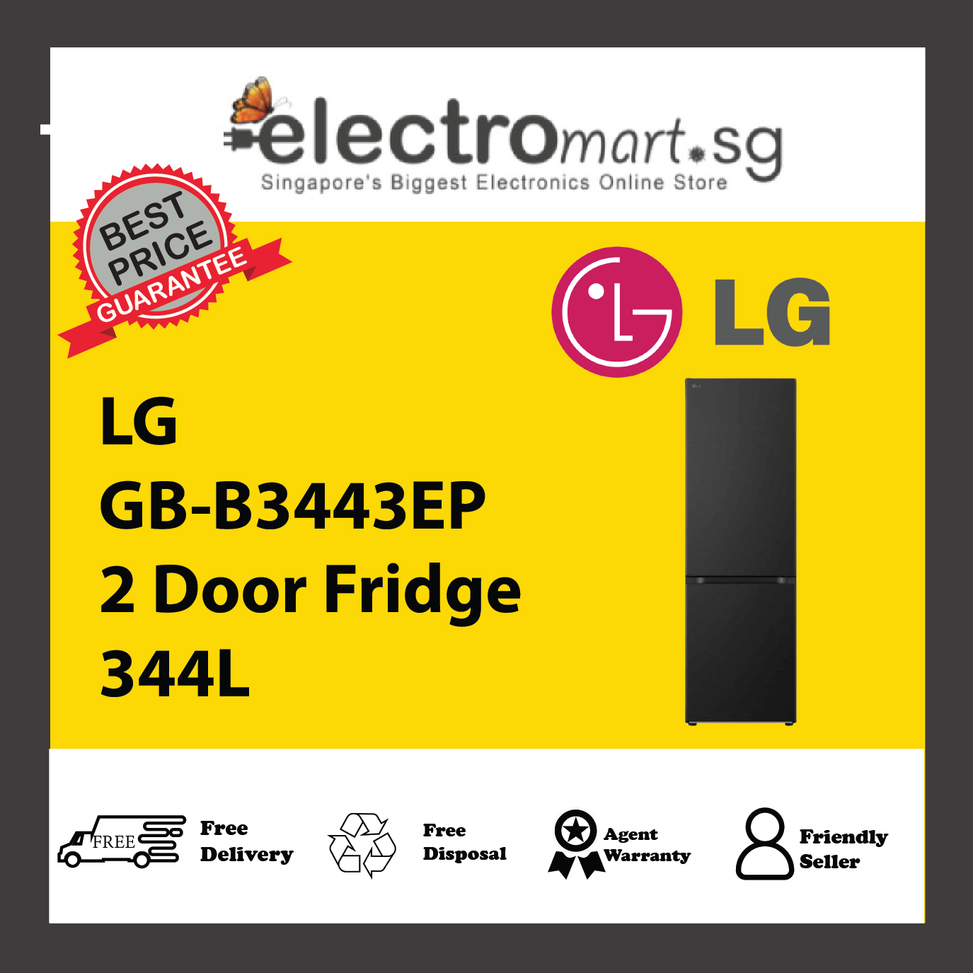 LG GB-B3443EP 2 Door Fridge 344L