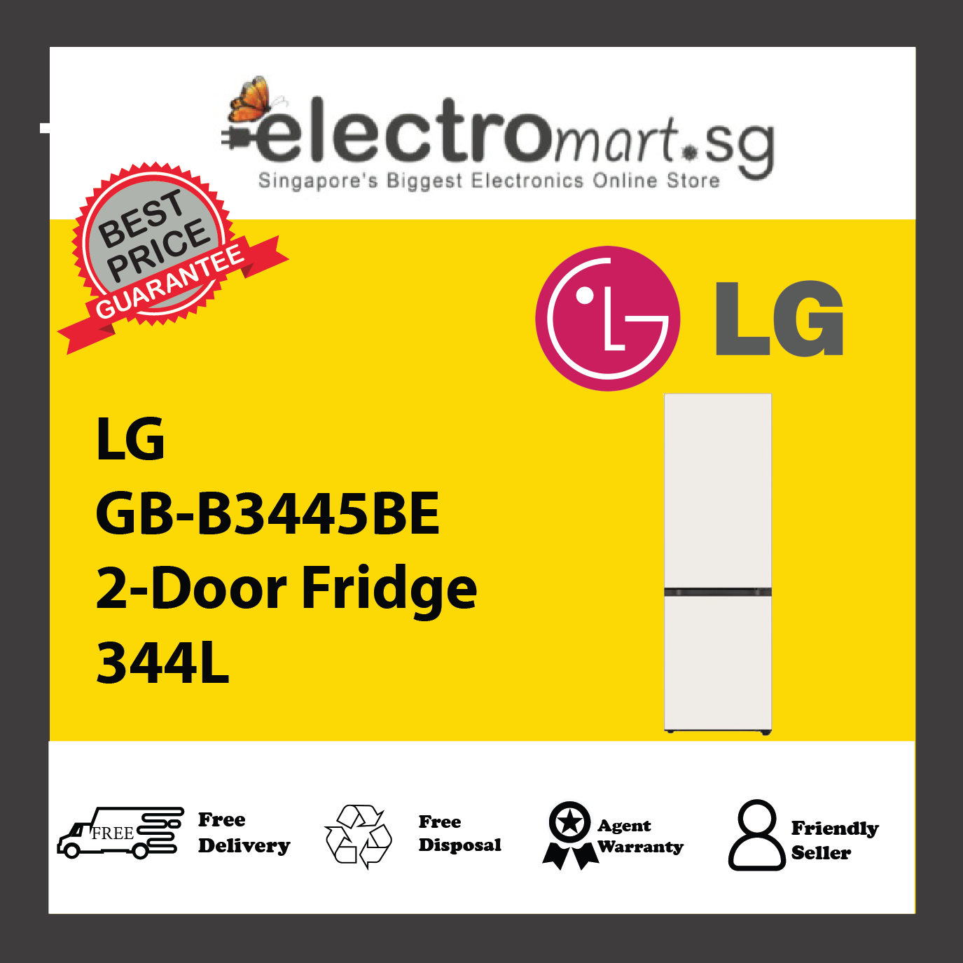 LG GB-B3445BE 2-Door Fridge 344L