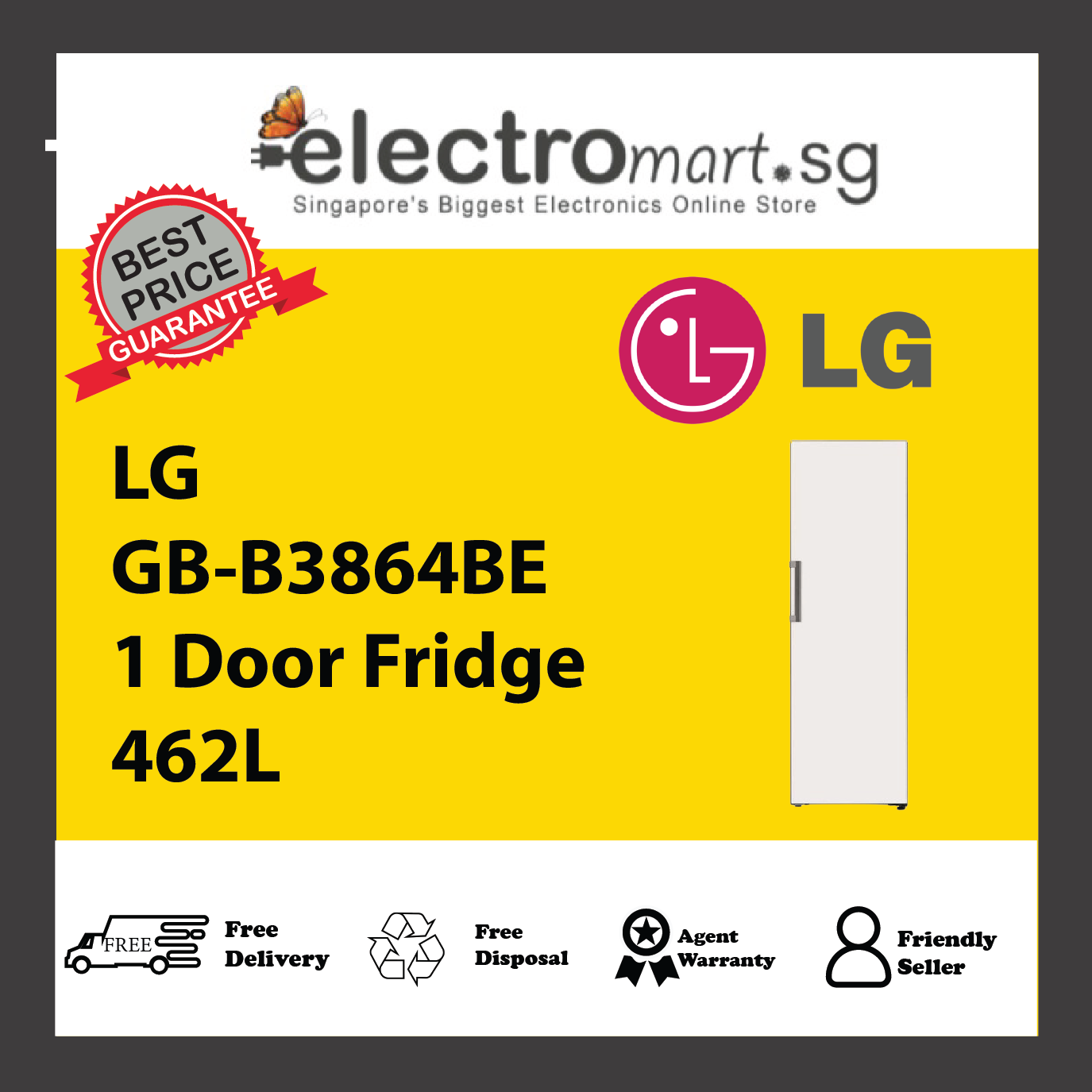 LG GB-B3864BE 1 Door Fridge 462L