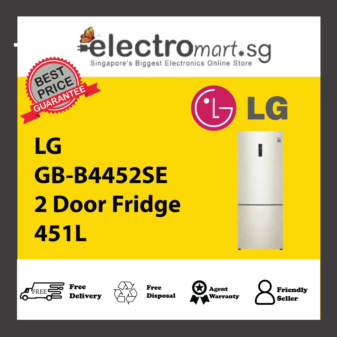 LG GB-B4452SE 2 Door Fridge 451L