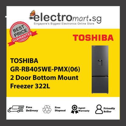 TOSHIBA GR-RB405WE-PMX(06) 2 Door Bottom Mount Freezer 322L