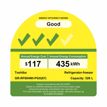 TOSHIBA GR-RF694WI-PGX(67) Multi Door Fridge 526L