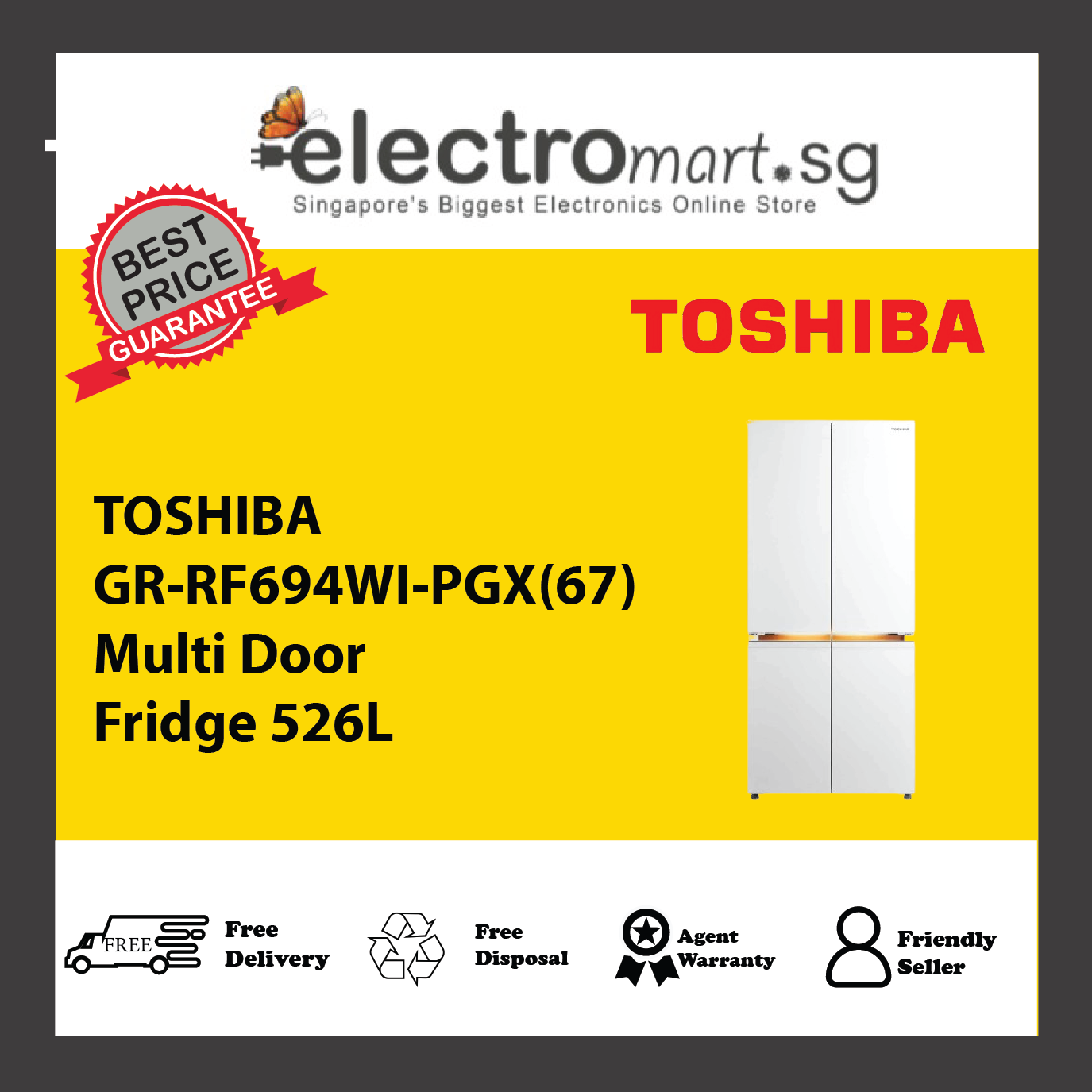 TOSHIBA GR-RF694WI-PGX(67) Multi Door Fridge 526L