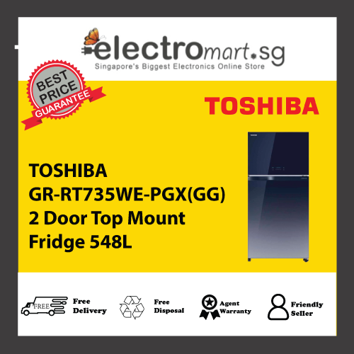 TOSHIBA GR-RT735WE-PGX(GG) 2 Door Top Mount Fridge 548L