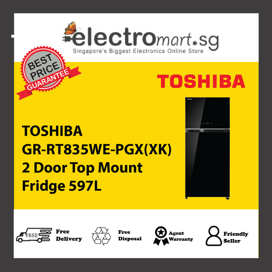 TOSHIBA GR-RT835WE-PGX(XK) 2 Door Top Mount Fridge 597L