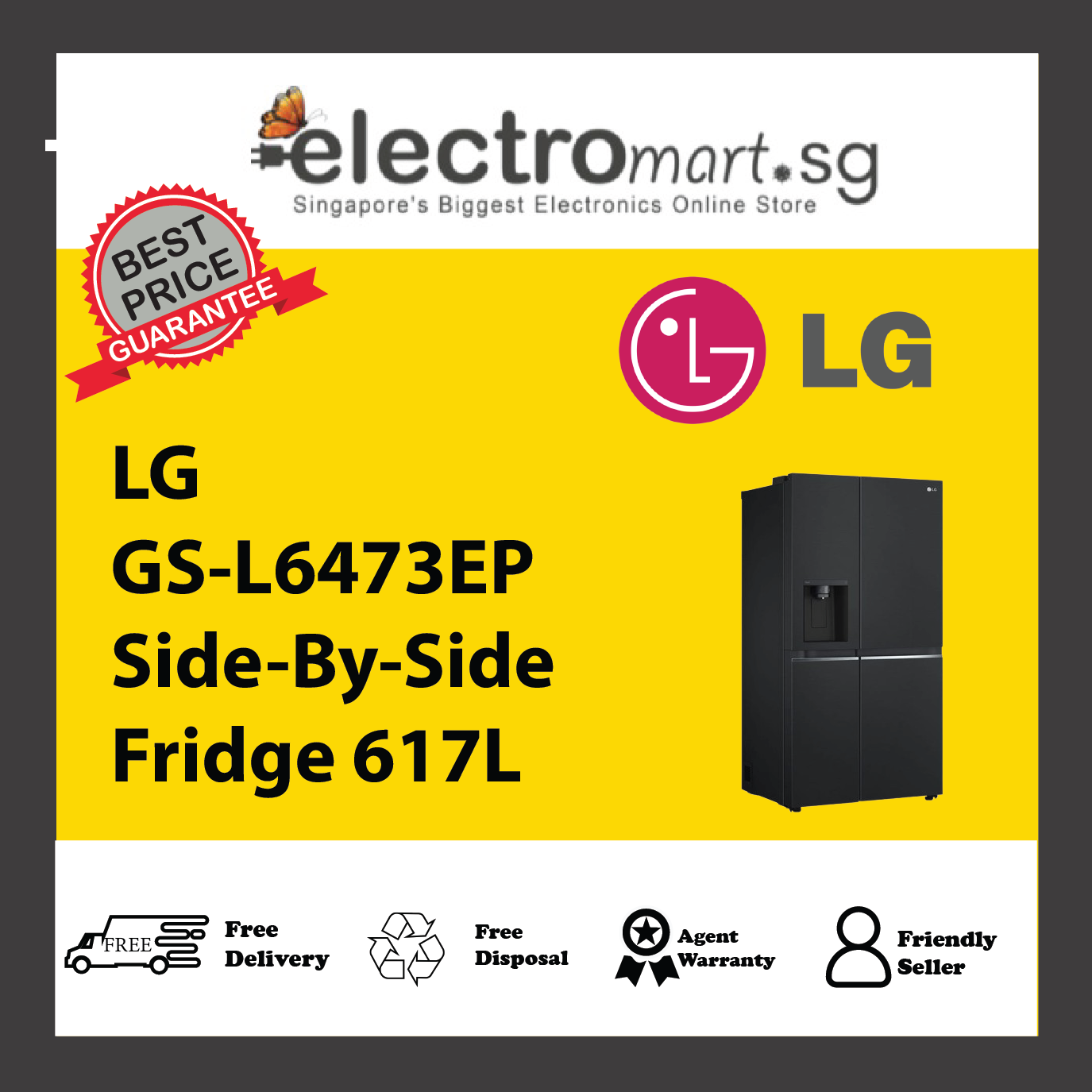 LG GS-L6473EP Side-By-Side Fridge 617L