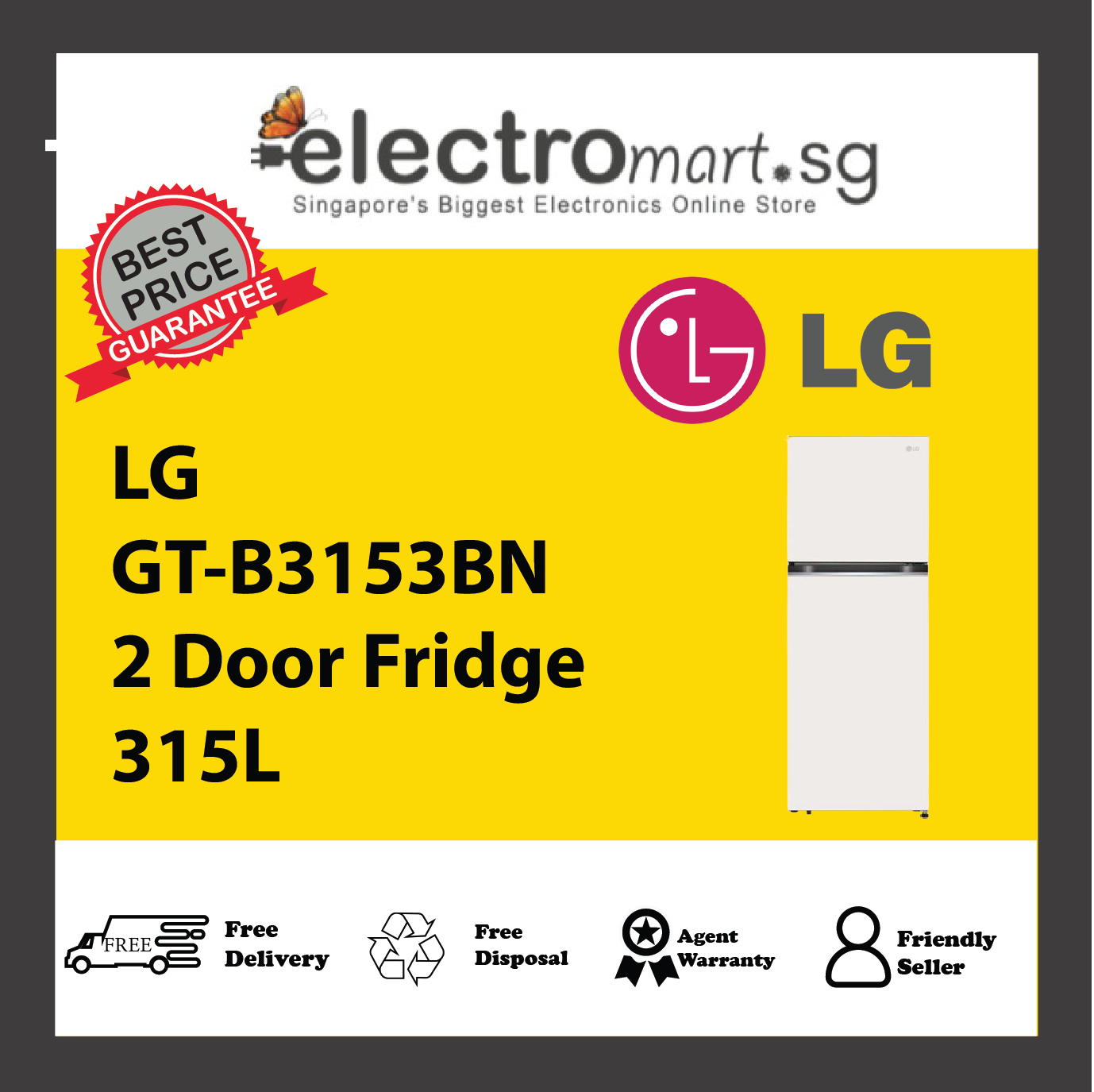 LG GT-B3153BN 2 Door Fridge 315L