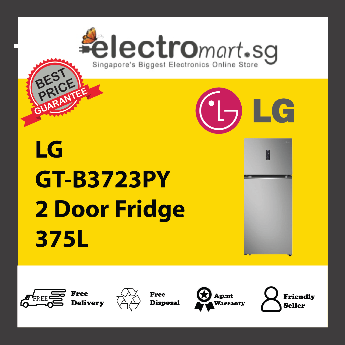 LG GT-B3723PY 2 Door Fridge 375L