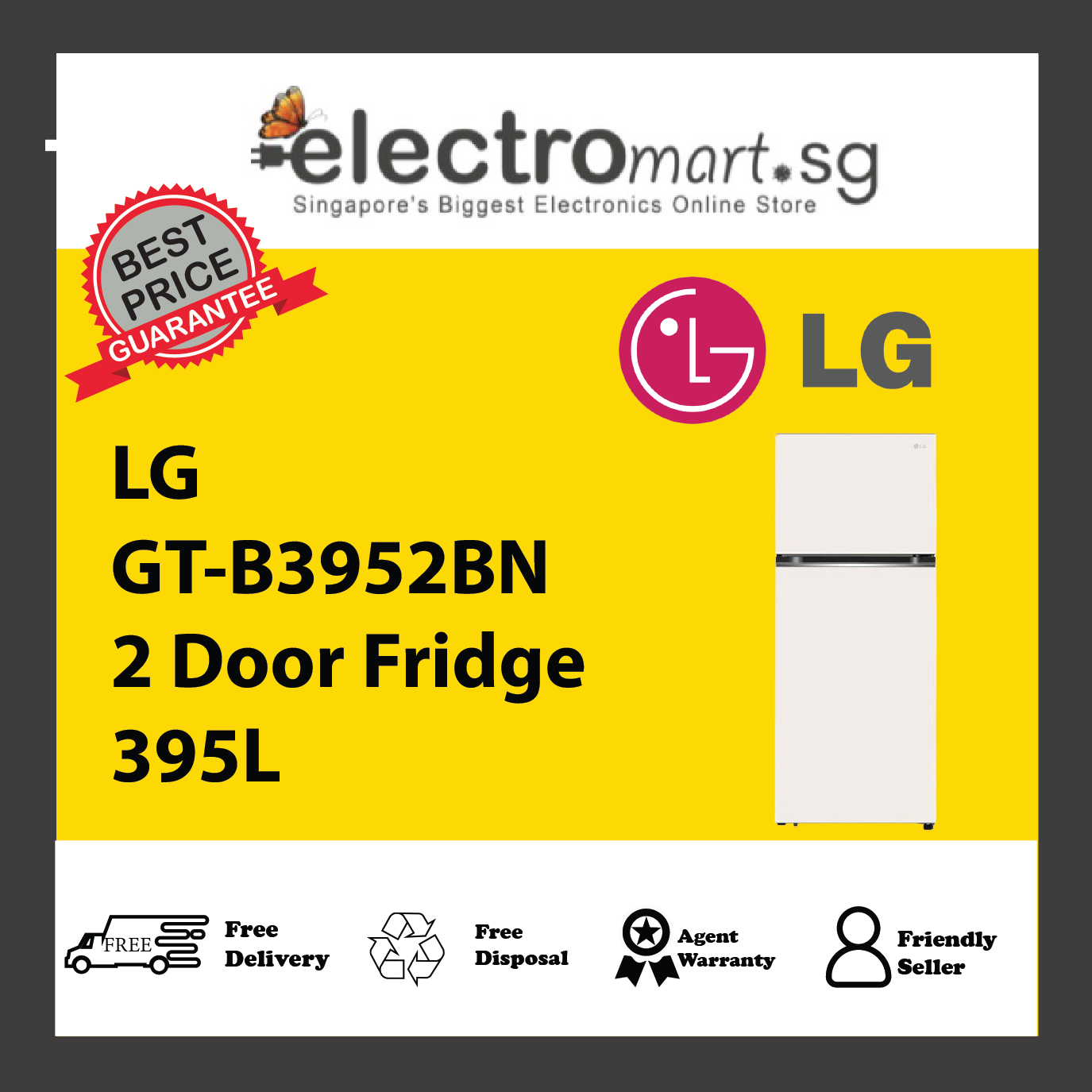 LG GT-B3952BN 2 Door Fridge 395L