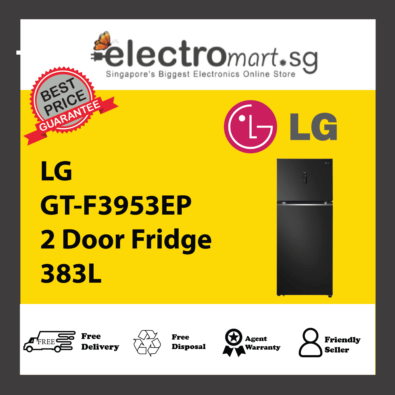 LG GT-F3953EP 2 Door Fridge 383L