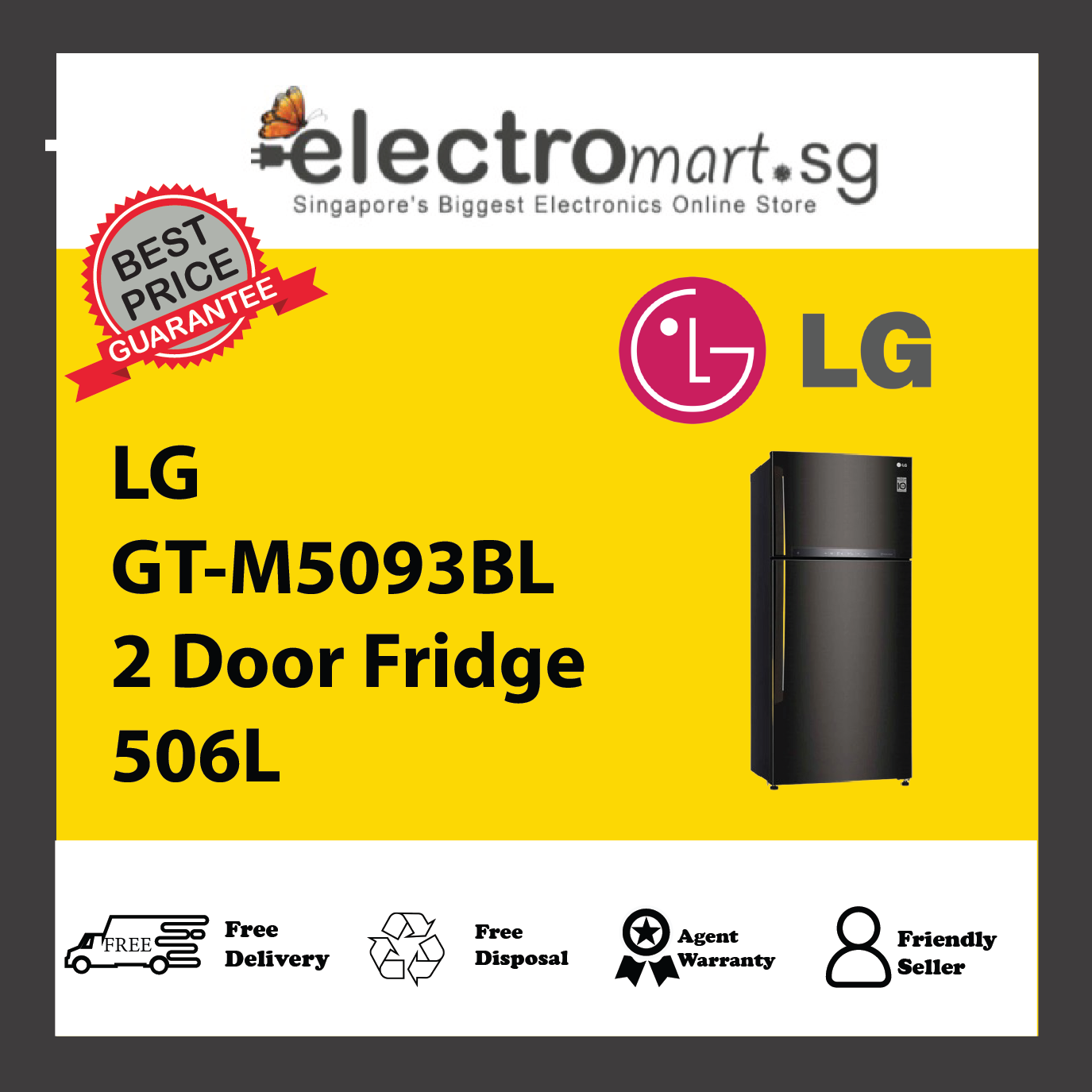 LG GT-M5093BL 2 Door Fridge 506L