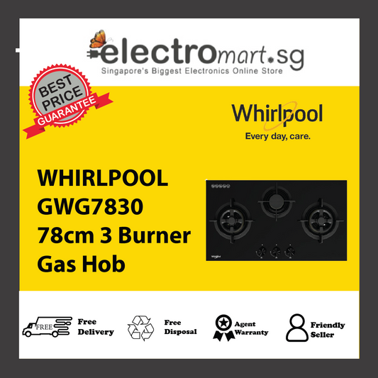 WHIRLPOOL GWG7830 78cm 3 Burner Gas Hob