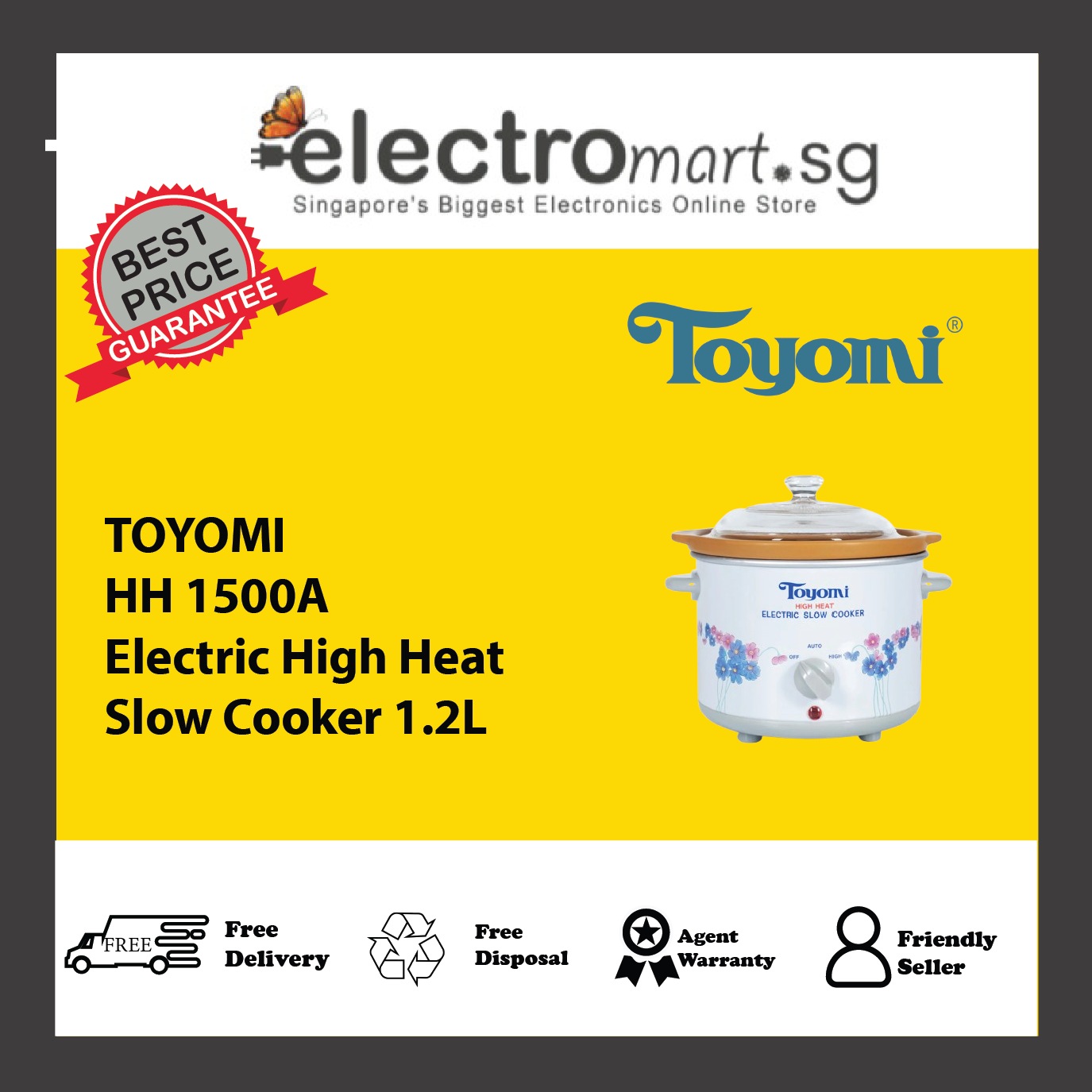 TOYOMI HH 1500A Electric High Heat Slow Cooker 1.2L