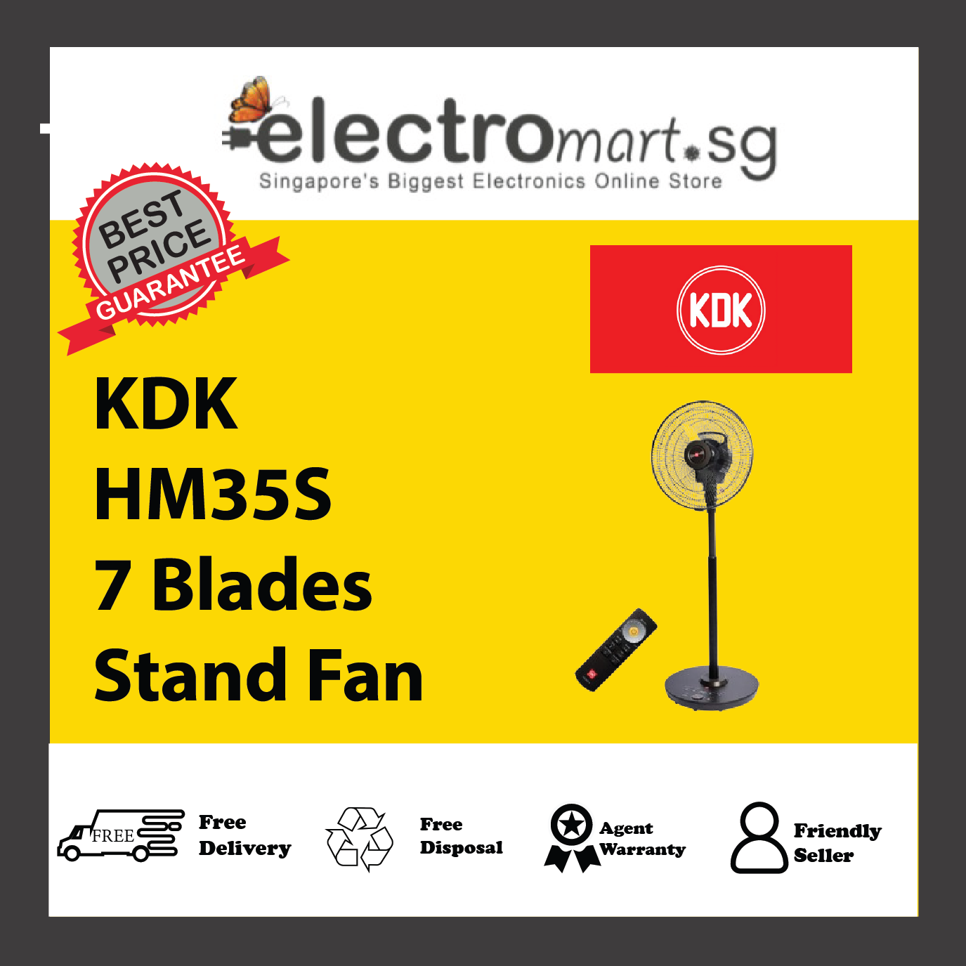 KDK HM35S 7 Blades Stand Fan with Remote Control (36cm/14”)