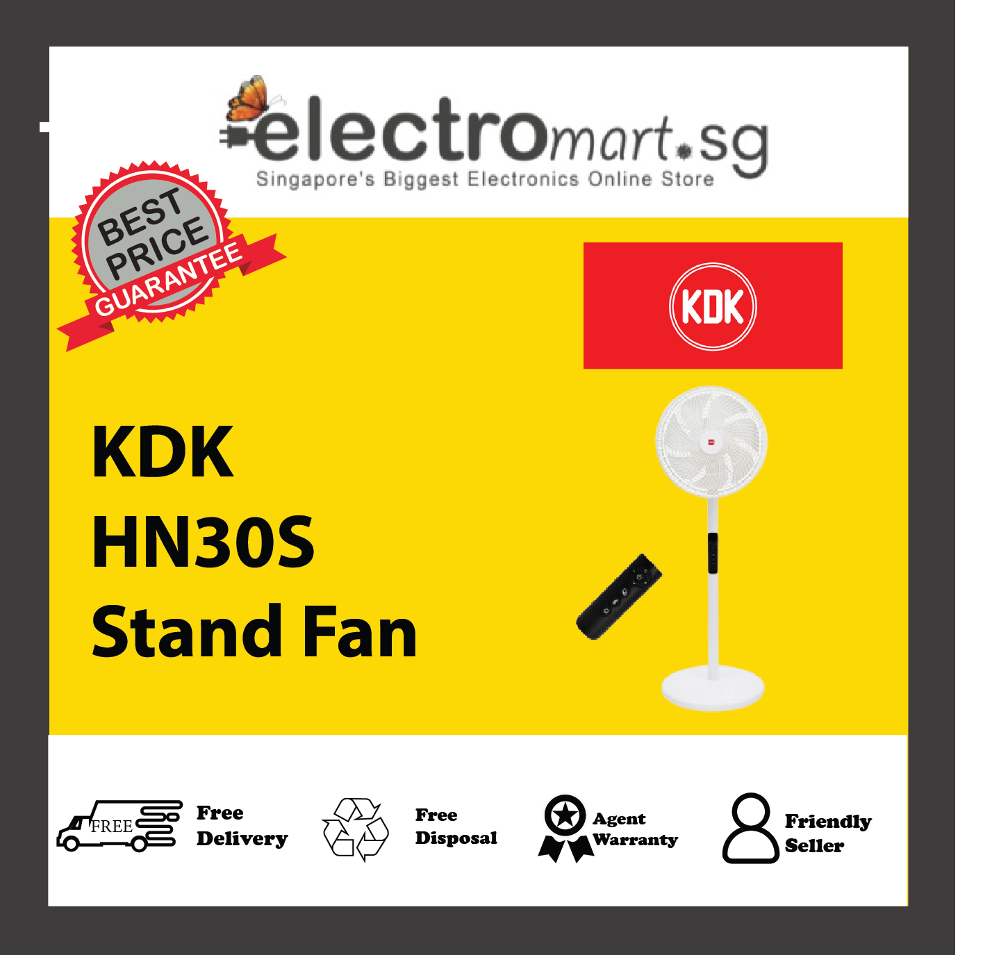 KDK HN30S Dual Blades Stand Fan with Magnetic Remote Control (30cm/12”)