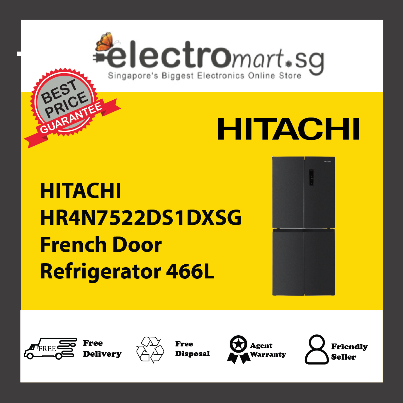 HITACHI HR4N7522DS1DXSG French Door Refrigerator 466L