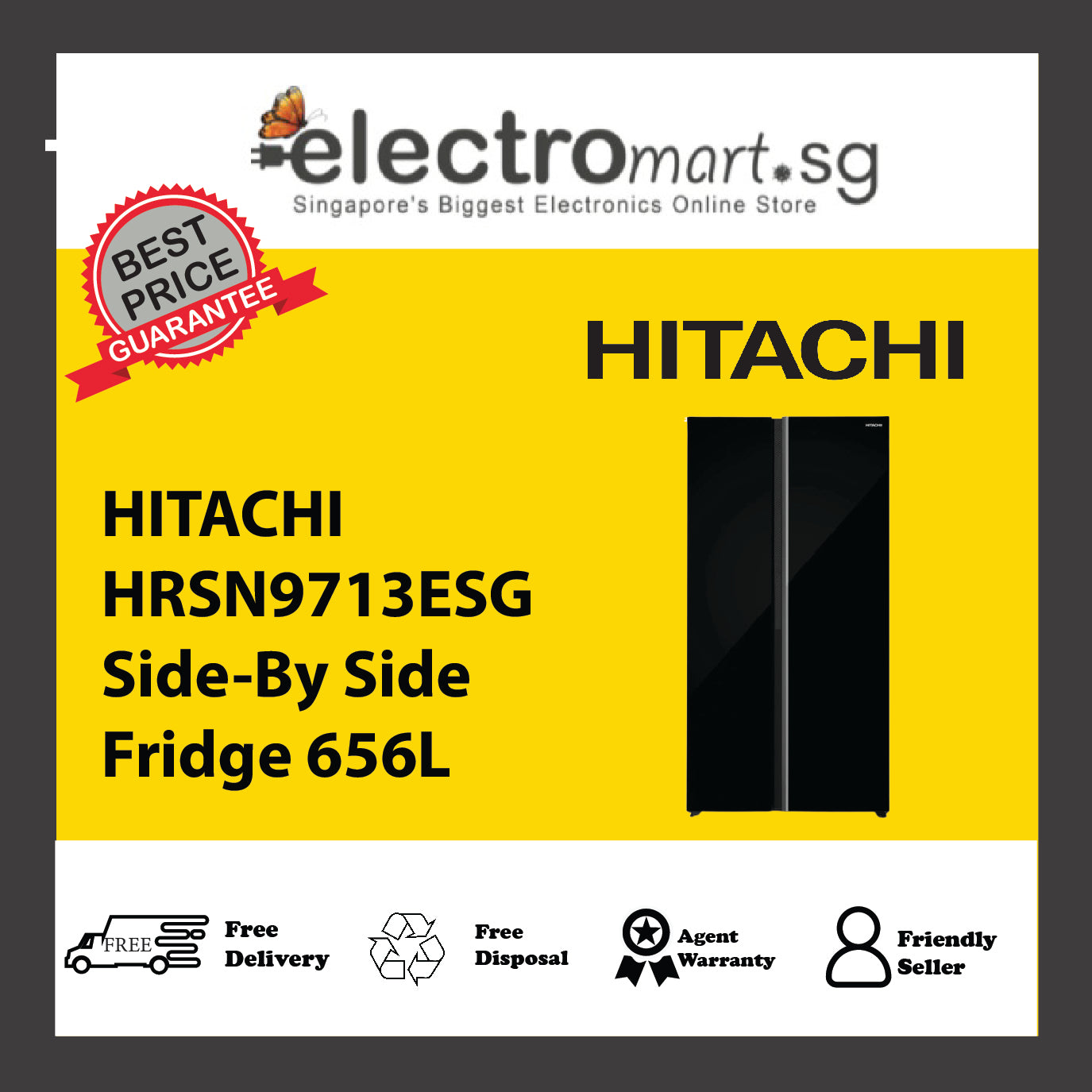 HITACHI HRSN9713ESG Side-By Side Fridge 656L