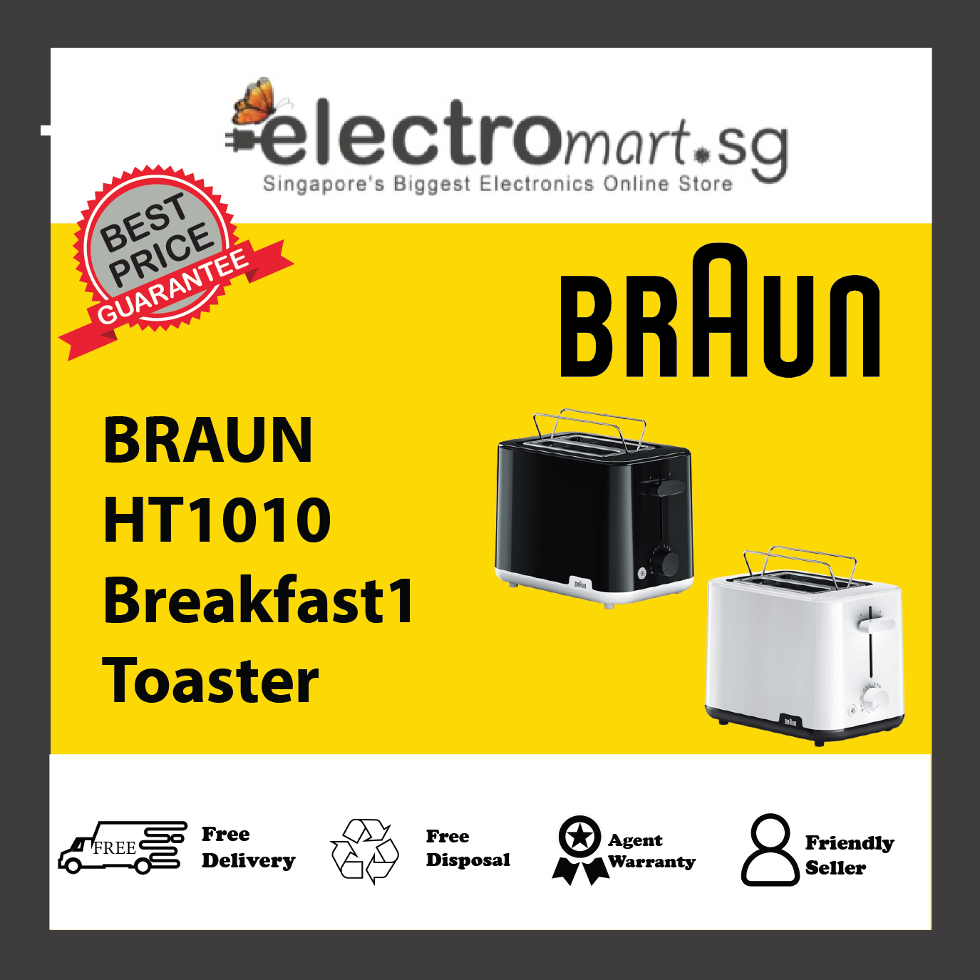 BRAUN HT1010BK / HT1010WH Breakfast1 Toaster