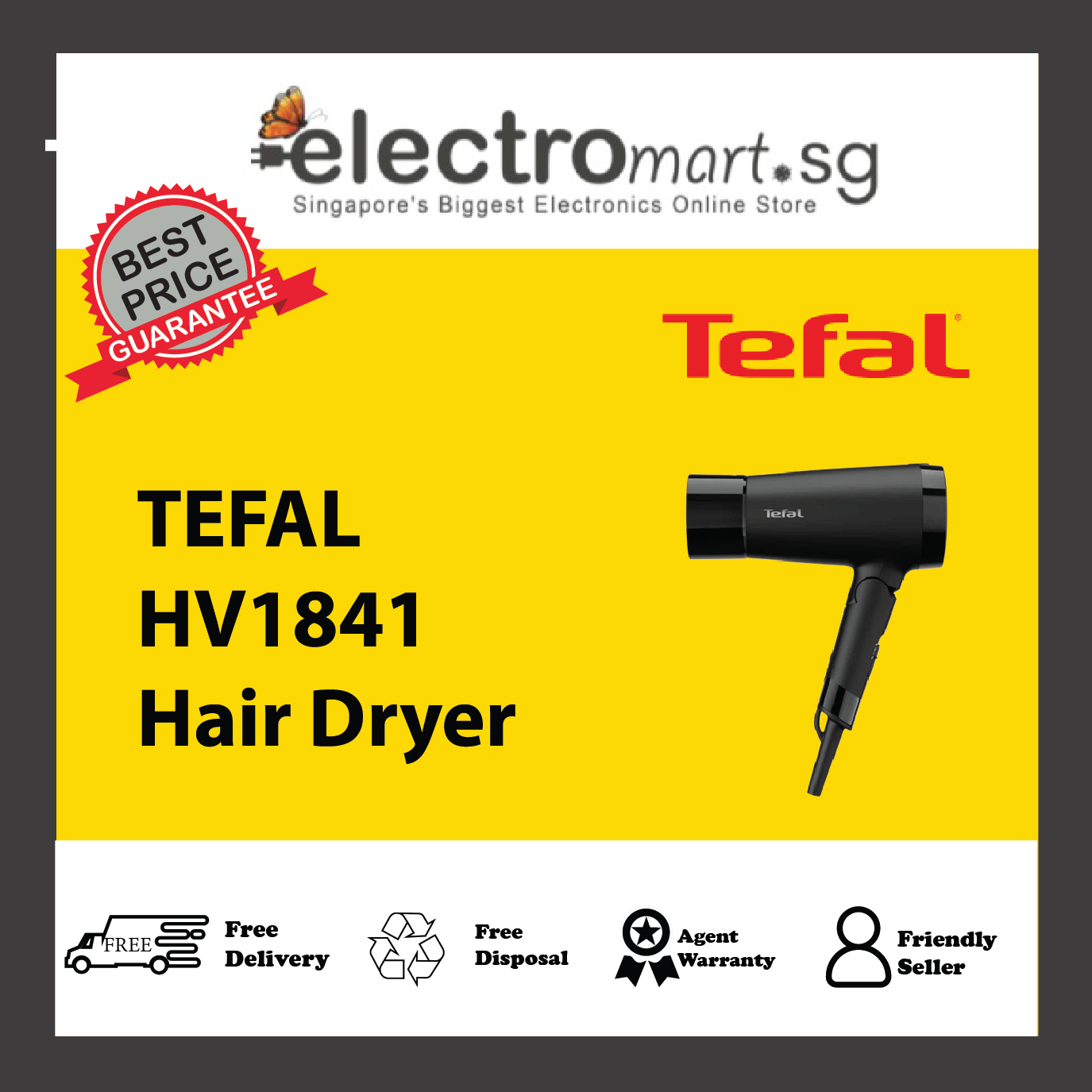 TEFAL HV1841 Express Style Dual-Voltage Travel Hair Dryer