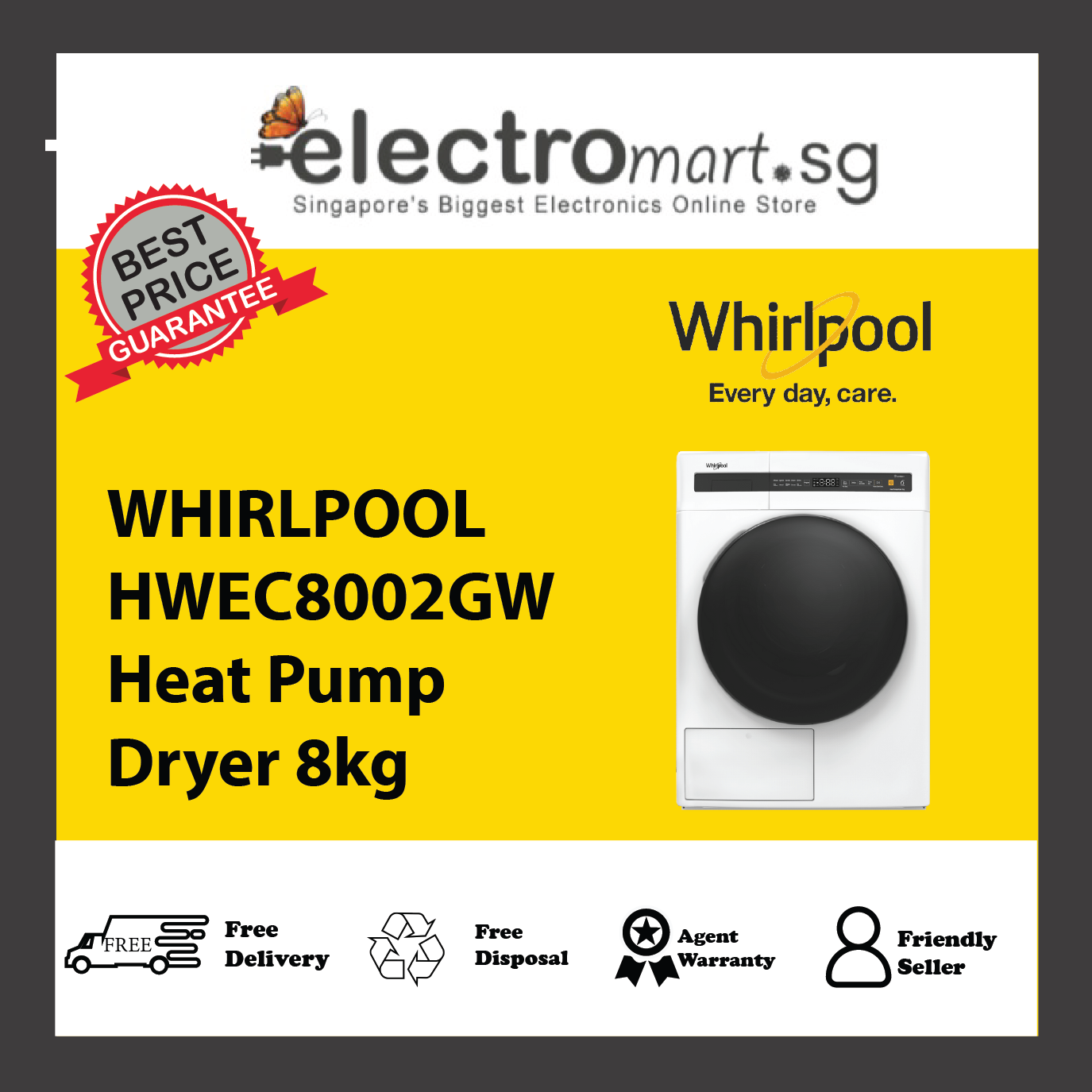 WHIRLPOOL HWEC8002GW Heat Pump Dryer 8kg