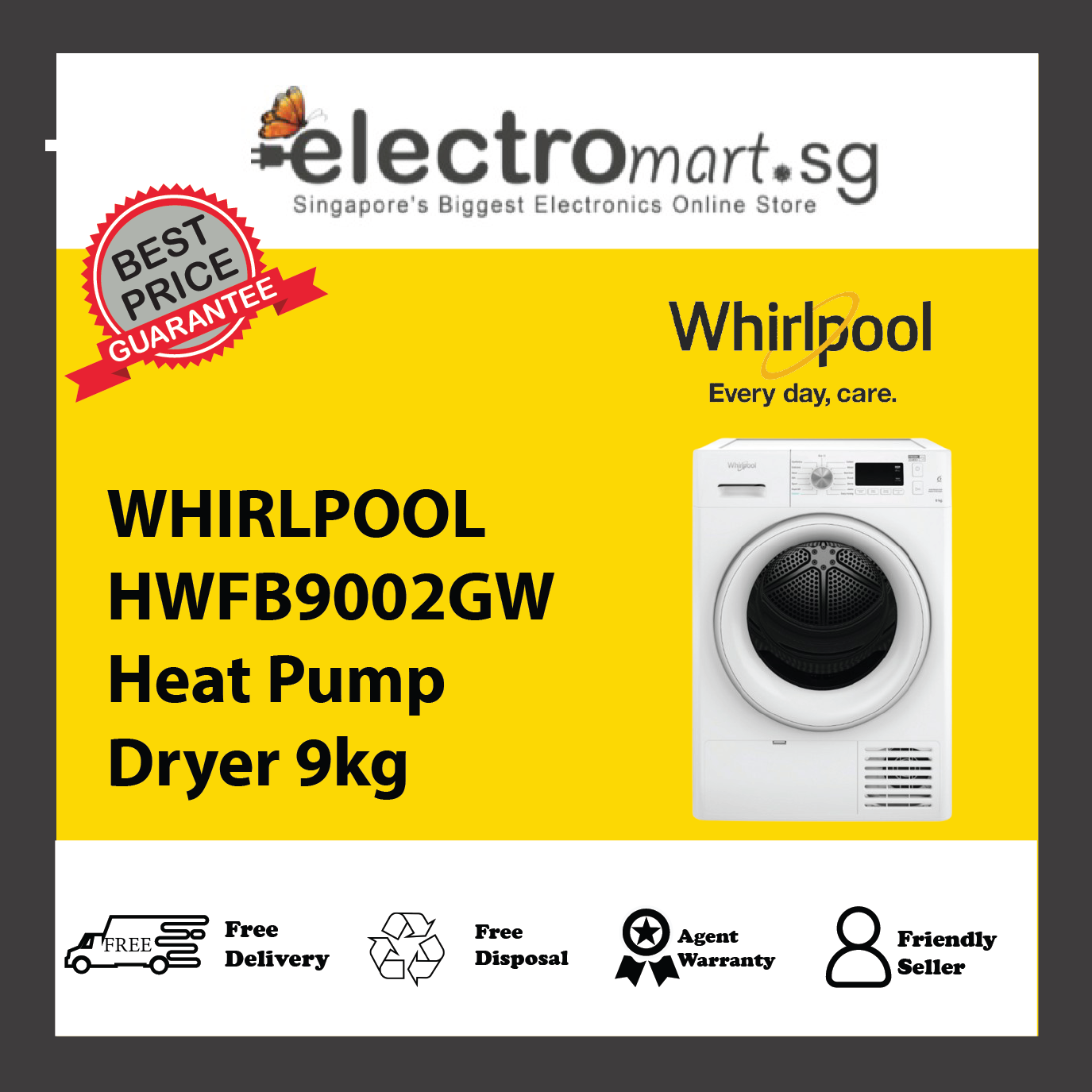 WHIRLPOOL HWFB9002GW Heat Pump Dryer 9kg