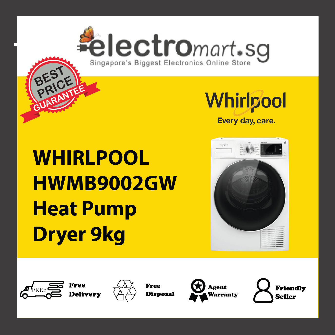 WHIRLPOOL HWMB9002GW Heat Pump Dryer 9kg