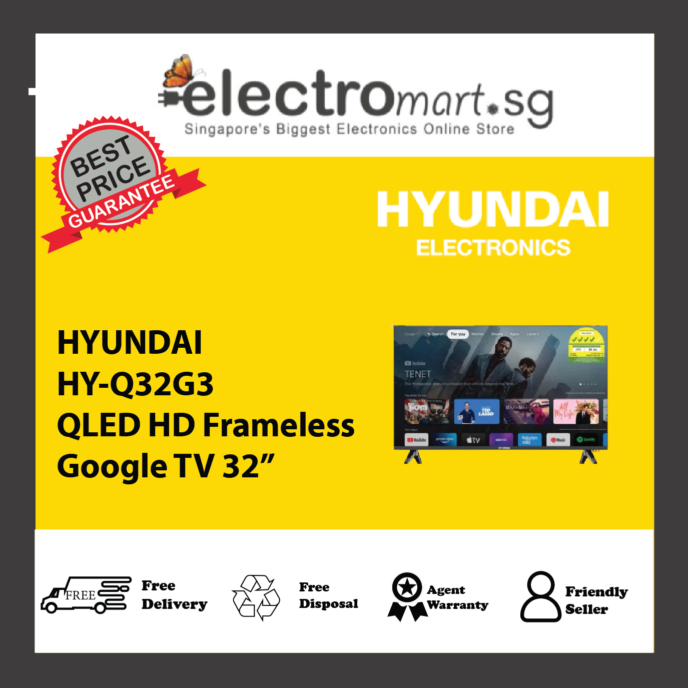 HYUNDAI HY-Q32G3 QLED HD Frameless Google TV 32”