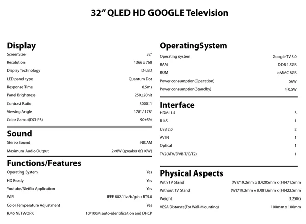 HYUNDAI HY-Q32G3 QLED HD Frameless Google TV 32”