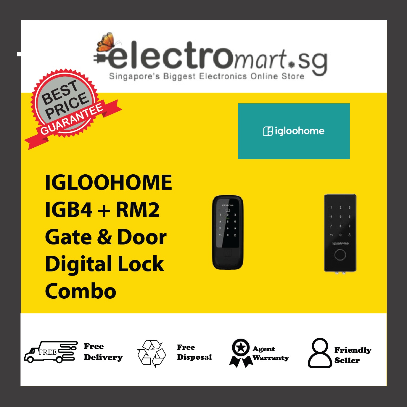 IGLOOHOME IGB4 + RM2 Gate & Door Digital Lock Combo