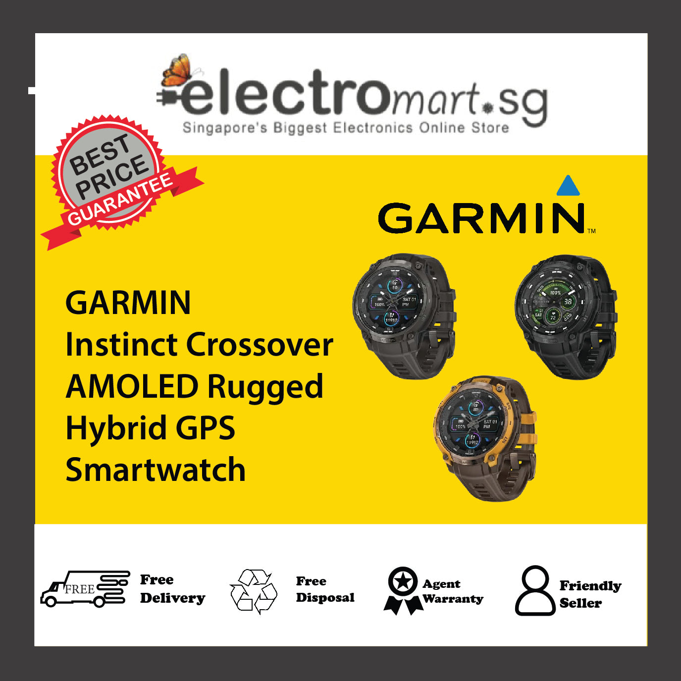 GARMIN Instinct Crossover AMOLED Rugged Hybrid GPS Smartwatch