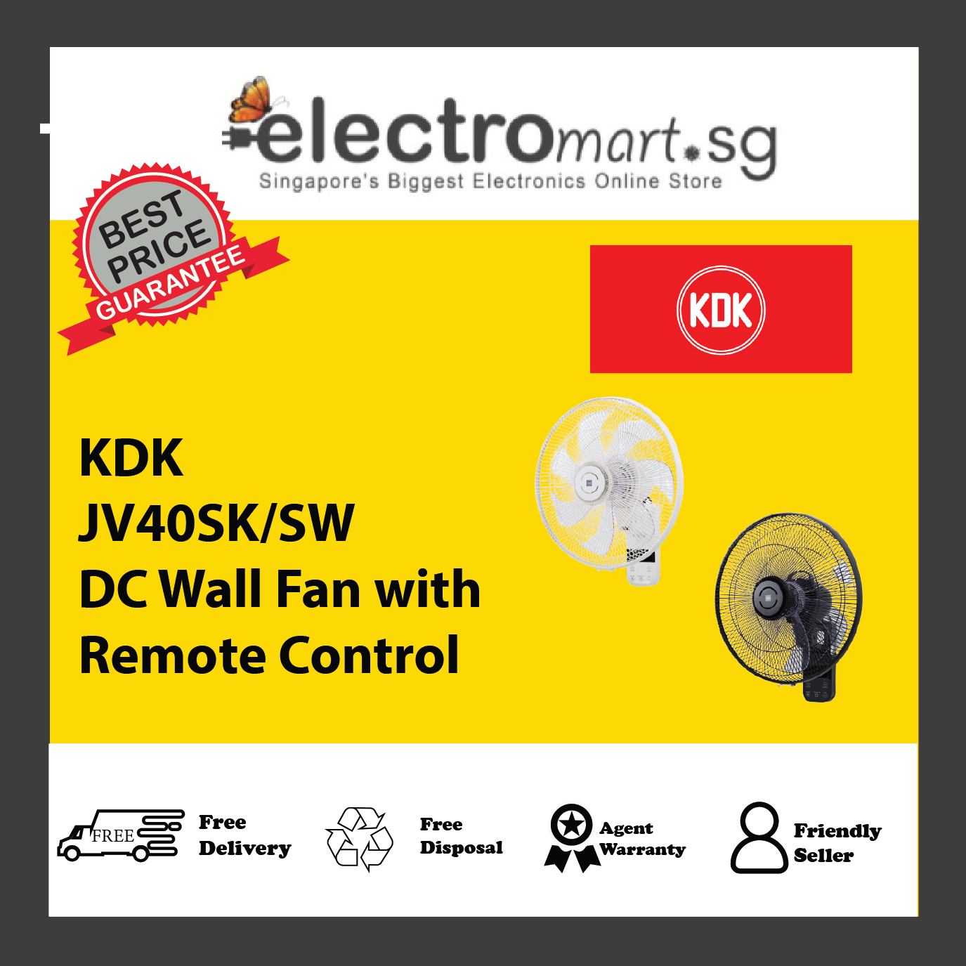 KDK JV40SK/SW DC Wall Fan with Remote Control