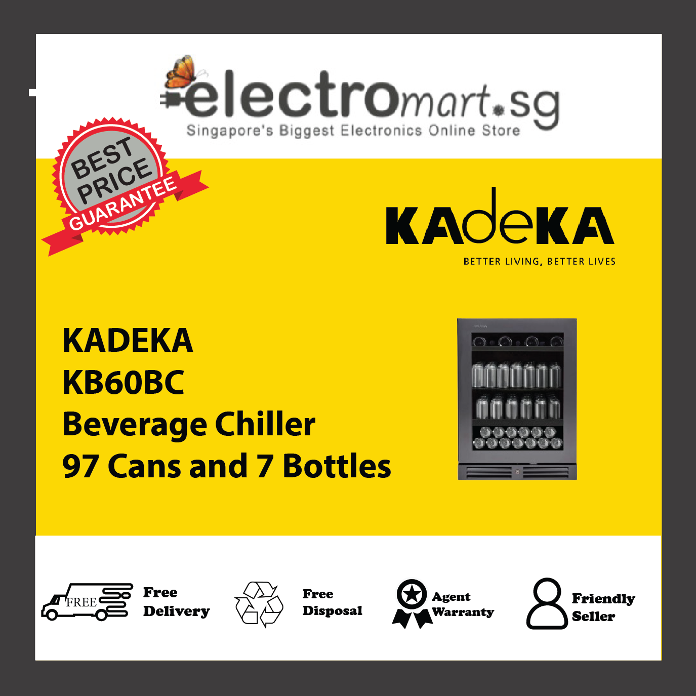 KADEKA KB60BC Beverage Chiller 97 Cans and 7 Bottles