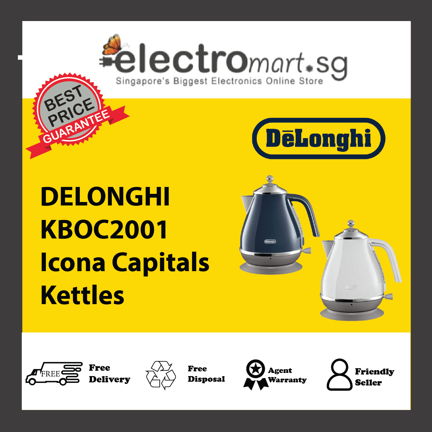 DELONGHI KBOC2001.W / KBOC2001.BL Icona Capitals Kettles