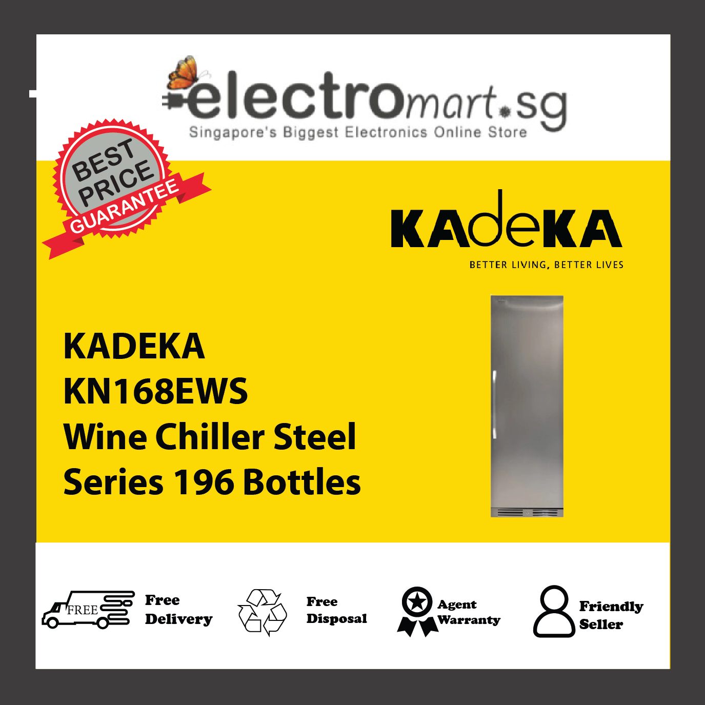 KADEKA KN168EWS Wine Chiller Steel Series 196 Bottles