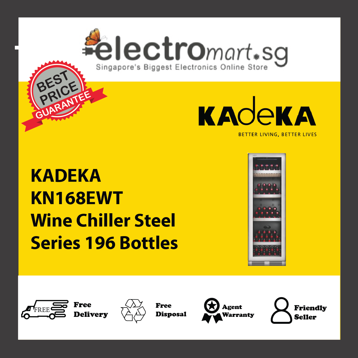 KADEKA KN168EWT Wine Chiller Steel Series 196 Bottles