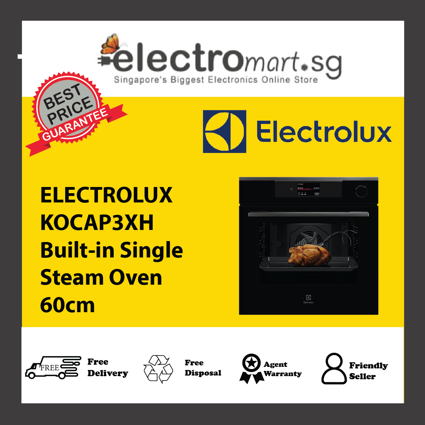 ELECTROLUX KOCAP3XH Built-in Single Steam Oven 60cm