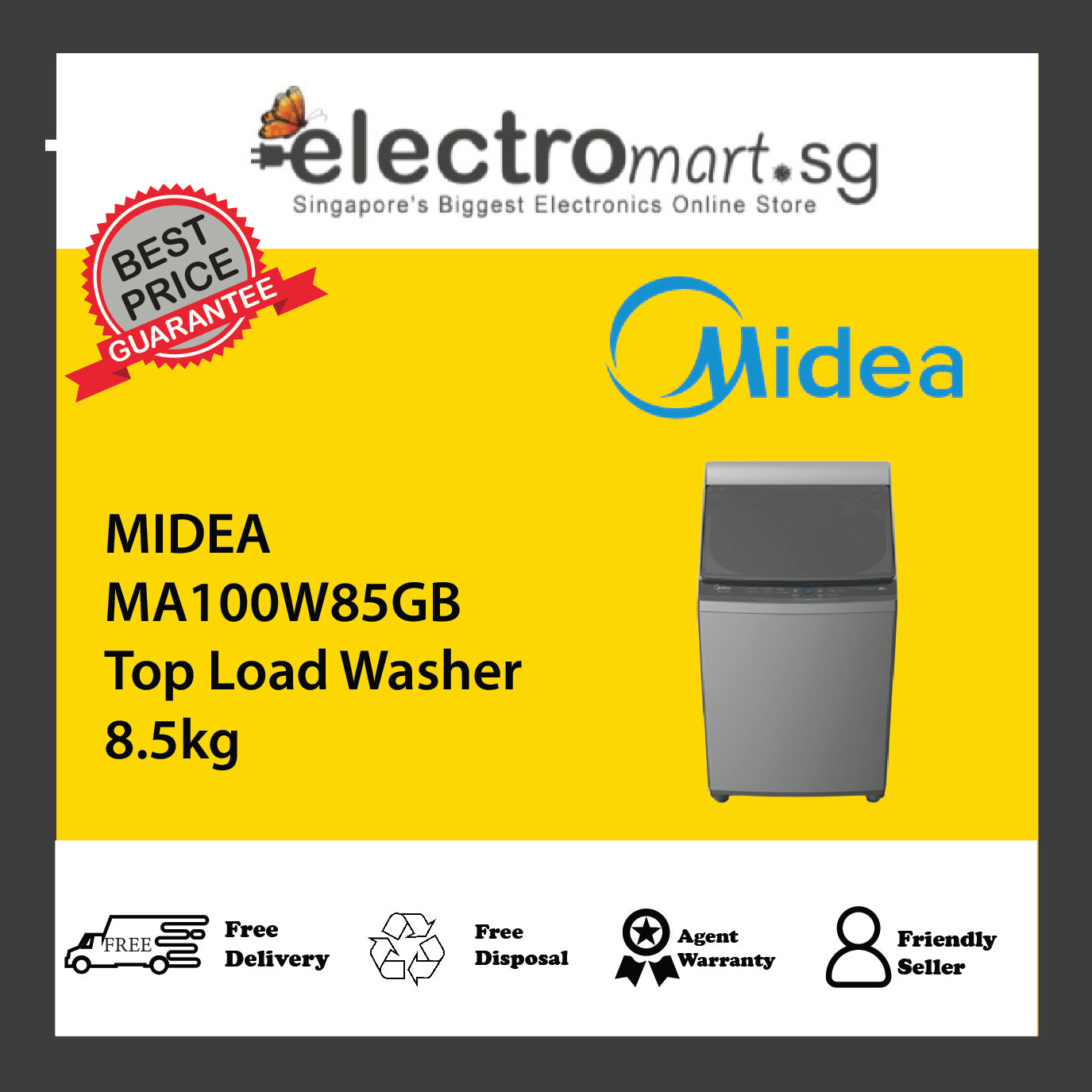 MIDEA MA100W85GB Top Load Washer 8.5kg