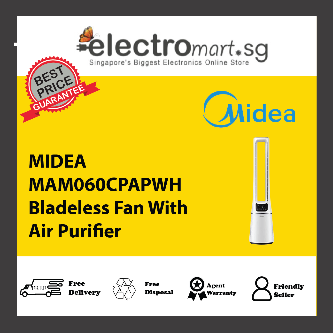 MIDEA MAM060CPAPWH Bladeless Fan With Air Purifier