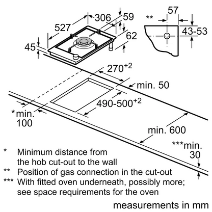 BOSCH PRA3A6B70K Series 8 Domino Gas Hob 30 cm Ceramic