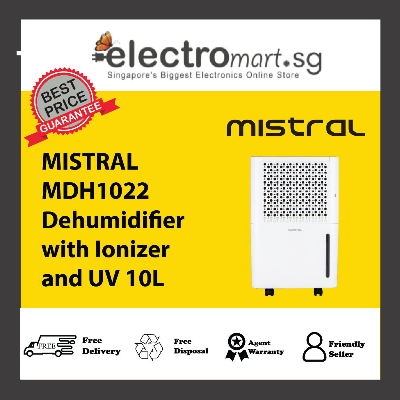 MISTRAL MDH1022 Dehumidifier with Ionizer and UV 10L